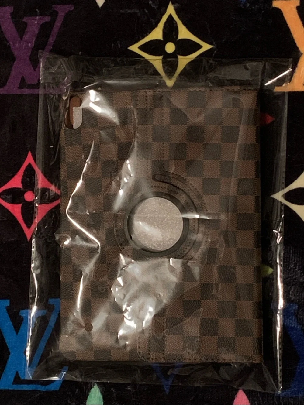 NEW! Brown Checkered Tablet Folio Case with Rotating Stand